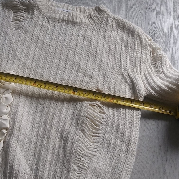 Moussy ribbon sweater beige chunky knit ripped - Picture 7 of 13